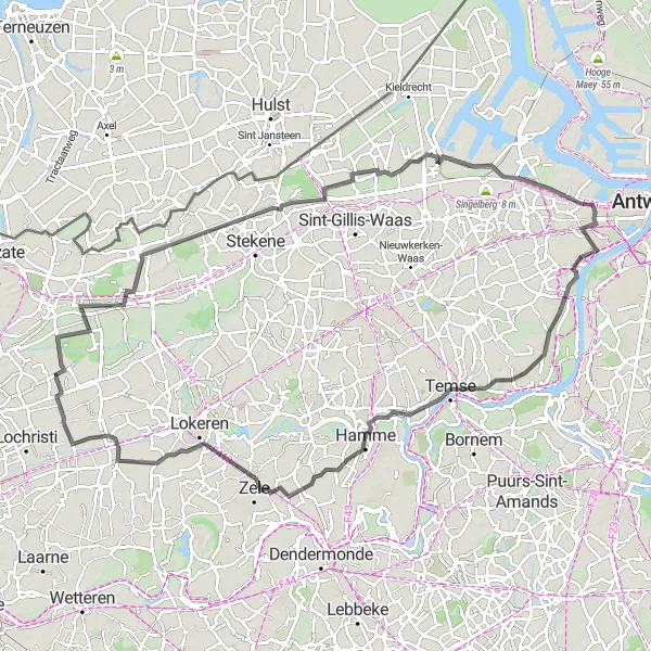 Karten-Miniaturansicht der Radinspiration "Epische Radtour durch Kasteel Puyenbrug und Heiende" in Prov. Oost-Vlaanderen, Belgium. Erstellt vom Tarmacs.app-Routenplaner für Radtouren