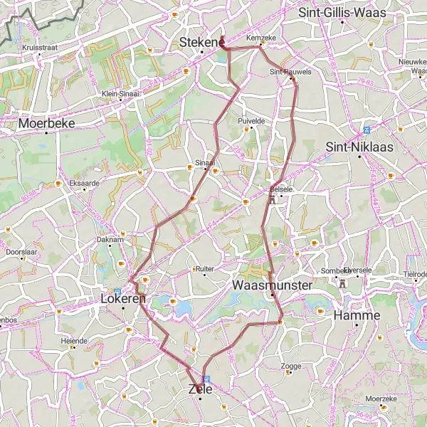 Map miniature of "Lokeren and Beyond" cycling inspiration in Prov. Oost-Vlaanderen, Belgium. Generated by Tarmacs.app cycling route planner