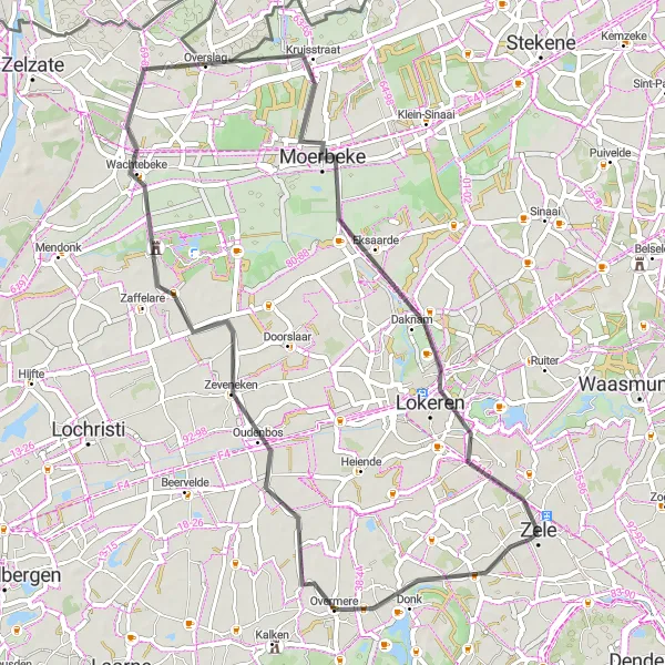 Karten-Miniaturansicht der Radinspiration "Rund um Zele über Overmere und Moerbeke" in Prov. Oost-Vlaanderen, Belgium. Erstellt vom Tarmacs.app-Routenplaner für Radtouren