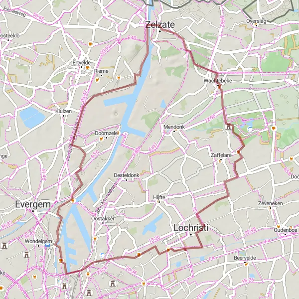 Miniatuurkaart van de fietsinspiratie "Gravelroute rond Zelzate" in Prov. Oost-Vlaanderen, Belgium. Gemaakt door de Tarmacs.app fietsrouteplanner