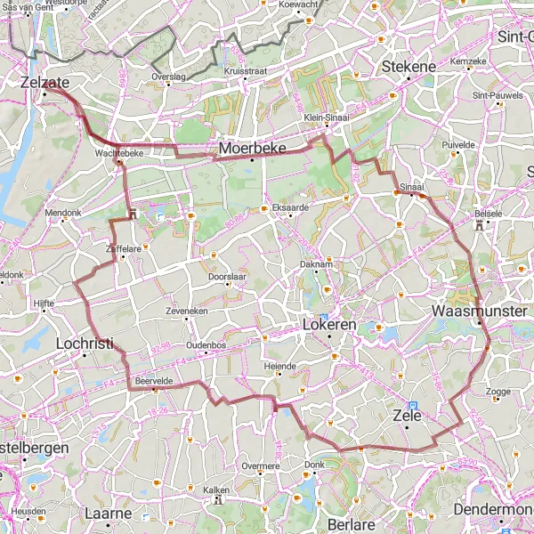 Miniature de la carte de l'inspiration cycliste "Randonnée Gravel from Zelzate" dans la Prov. Oost-Vlaanderen, Belgium. Générée par le planificateur d'itinéraire cycliste Tarmacs.app