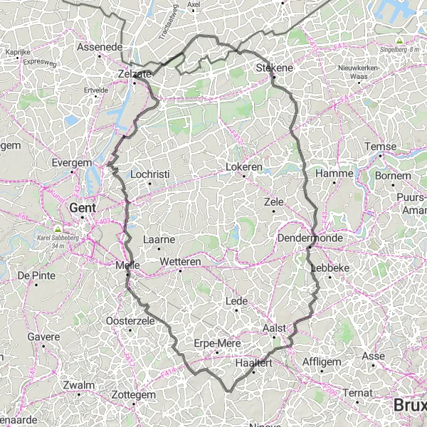 Karten-Miniaturansicht der Radinspiration "Radtour von Zelzate nach Wachtebeke und zurück" in Prov. Oost-Vlaanderen, Belgium. Erstellt vom Tarmacs.app-Routenplaner für Radtouren