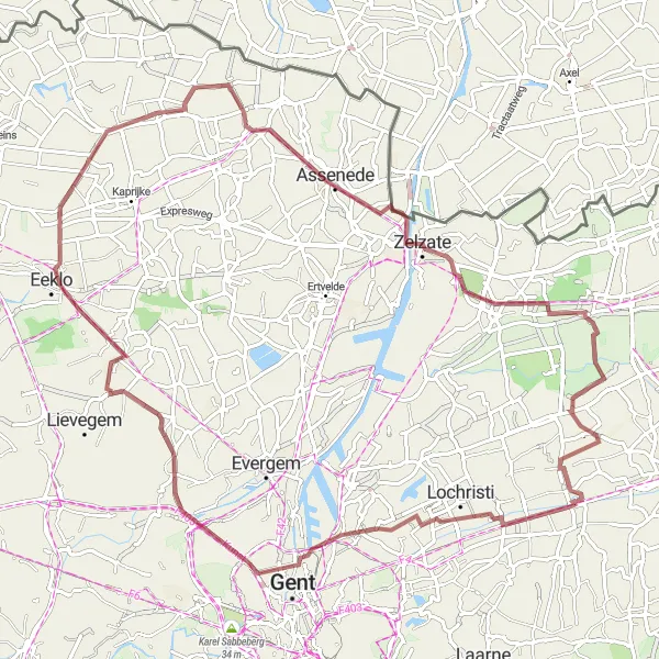 Karten-Miniaturansicht der Radinspiration "Grüne Wege des Kreis Ertvelde-Oostakker" in Prov. Oost-Vlaanderen, Belgium. Erstellt vom Tarmacs.app-Routenplaner für Radtouren