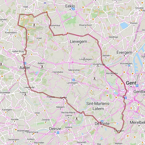 Karten-Miniaturansicht der Radinspiration "Schottertour durch Oost-Vlaanderen" in Prov. Oost-Vlaanderen, Belgium. Erstellt vom Tarmacs.app-Routenplaner für Radtouren