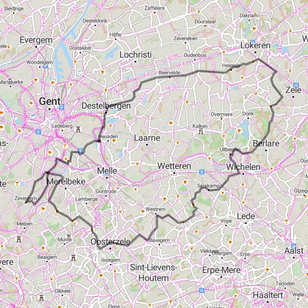 Karten-Miniaturansicht der Radinspiration "Rundfahrradroute Zwijnaarde" in Prov. Oost-Vlaanderen, Belgium. Erstellt vom Tarmacs.app-Routenplaner für Radtouren