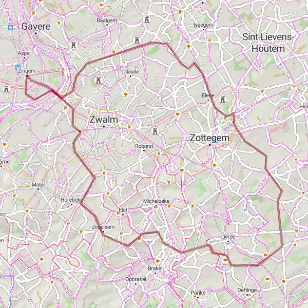 Map miniature of "Gravel Route 3" cycling inspiration in Prov. Oost-Vlaanderen, Belgium. Generated by Tarmacs.app cycling route planner