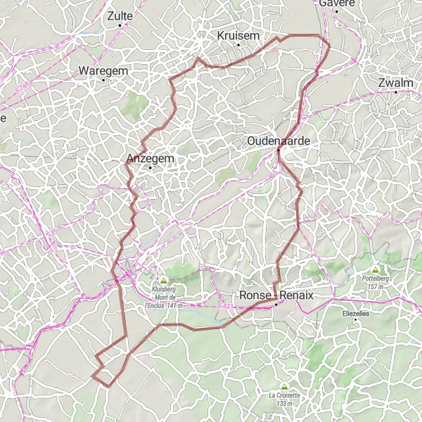 Map miniature of "Gravel Route 2" cycling inspiration in Prov. Oost-Vlaanderen, Belgium. Generated by Tarmacs.app cycling route planner