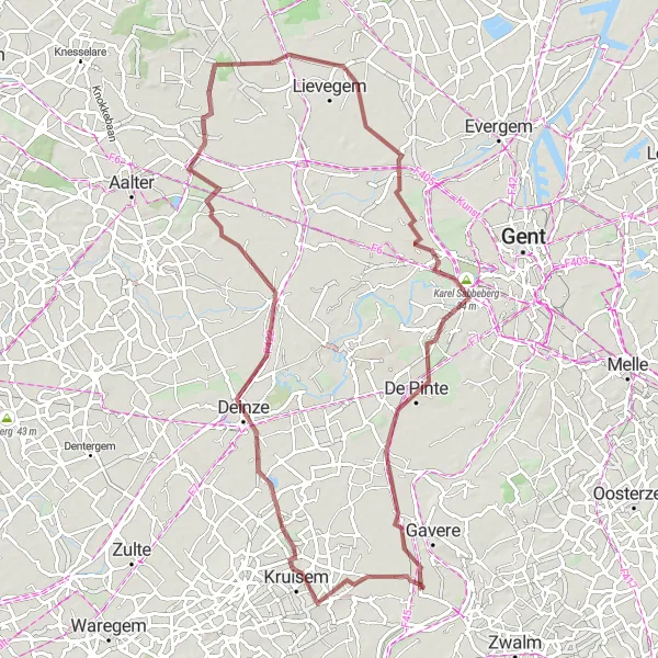 Miniature de la carte de l'inspiration cycliste "Aventures Gravel à travers la Campagne" dans la Prov. Oost-Vlaanderen, Belgium. Générée par le planificateur d'itinéraire cycliste Tarmacs.app