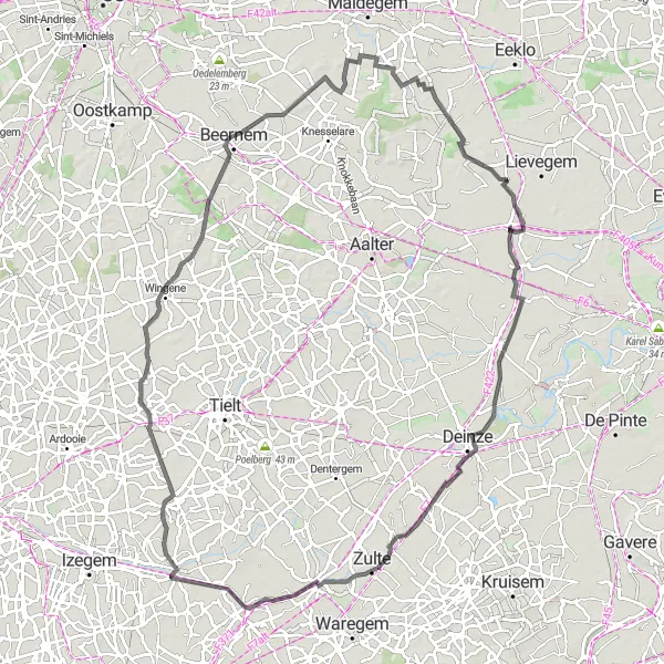 Map miniature of "Scenic Road Tour near Zomergem" cycling inspiration in Prov. Oost-Vlaanderen, Belgium. Generated by Tarmacs.app cycling route planner
