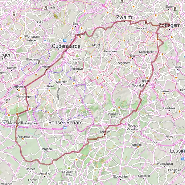 Miniature de la carte de l'inspiration cycliste "En pleine nature autour de Zottegem" dans la Prov. Oost-Vlaanderen, Belgium. Générée par le planificateur d'itinéraire cycliste Tarmacs.app