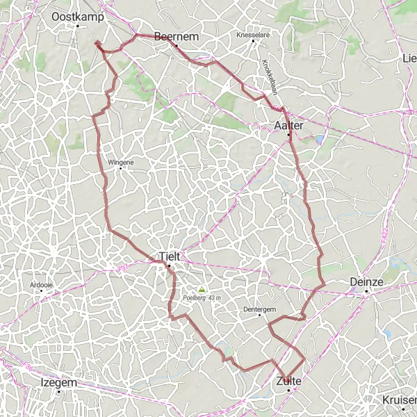 Miniatuurkaart van de fietsinspiratie "Gravelroute door Oost-Vlaanderen" in Prov. Oost-Vlaanderen, Belgium. Gemaakt door de Tarmacs.app fietsrouteplanner