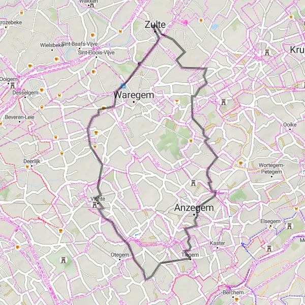 Map miniature of "Zulte Loop" cycling inspiration in Prov. Oost-Vlaanderen, Belgium. Generated by Tarmacs.app cycling route planner