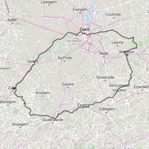 Karten-Miniaturansicht der Radinspiration "Radroute um Zulte herum" in Prov. Oost-Vlaanderen, Belgium. Erstellt vom Tarmacs.app-Routenplaner für Radtouren