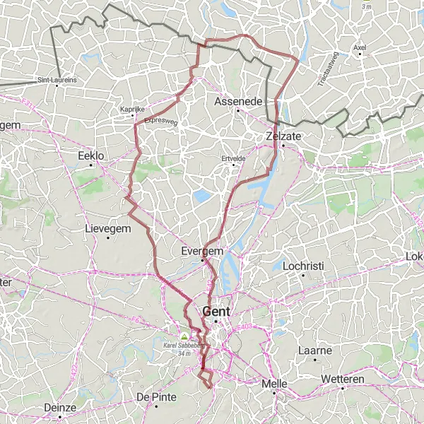 Miniatuurkaart van de fietsinspiratie "Gravelavontuur in Oost-Vlaanderen" in Prov. Oost-Vlaanderen, Belgium. Gemaakt door de Tarmacs.app fietsrouteplanner