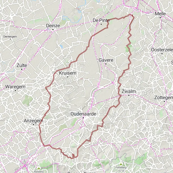 Karten-Miniaturansicht der Radinspiration "Gravelabenteuer von Zwijnaarde nach Meilegem" in Prov. Oost-Vlaanderen, Belgium. Erstellt vom Tarmacs.app-Routenplaner für Radtouren