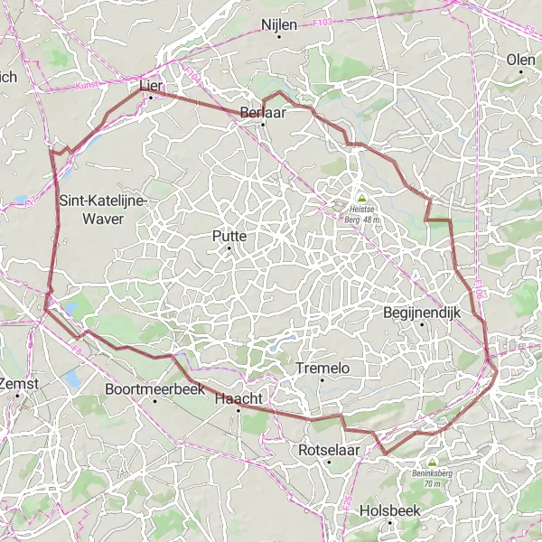 Map miniature of "The Vineyard Circuit" cycling inspiration in Prov. Vlaams-Brabant, Belgium. Generated by Tarmacs.app cycling route planner