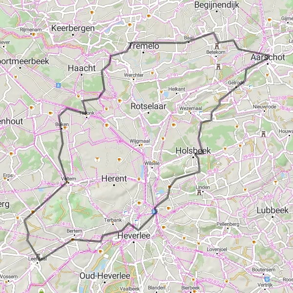 Miniatuurkaart van de fietsinspiratie "Cultuur- en natuurroute via Leuven en Tremelo" in Prov. Vlaams-Brabant, Belgium. Gemaakt door de Tarmacs.app fietsrouteplanner