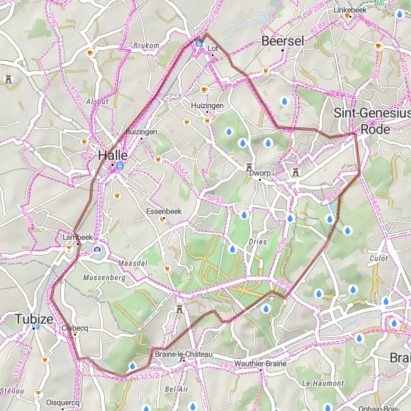 Map miniature of "Short and Sweet Gravel Ride" cycling inspiration in Prov. Vlaams-Brabant, Belgium. Generated by Tarmacs.app cycling route planner