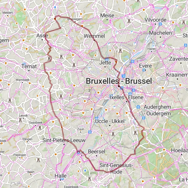 Map miniature of "Rural Charms and Natural Beauty" cycling inspiration in Prov. Vlaams-Brabant, Belgium. Generated by Tarmacs.app cycling route planner