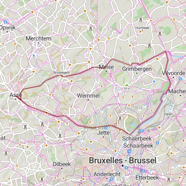 Karten-Miniaturansicht der Radinspiration "Fahrradrundweg um Asse" in Prov. Vlaams-Brabant, Belgium. Erstellt vom Tarmacs.app-Routenplaner für Radtouren