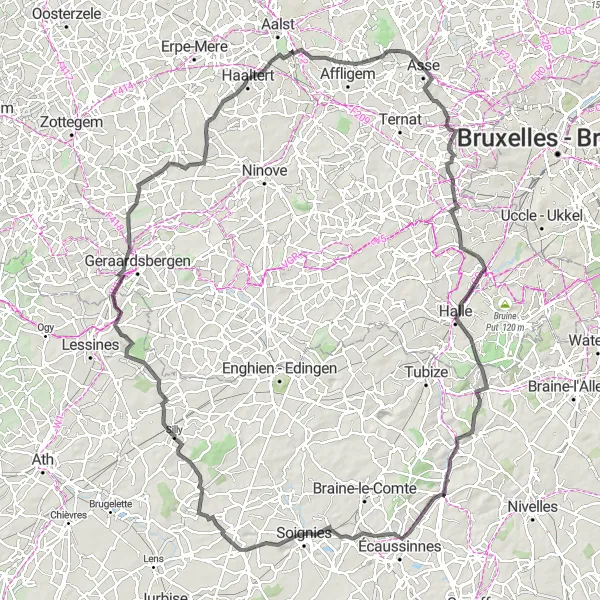 Map miniature of "Historic Landmarks Road Cycling Tour" cycling inspiration in Prov. Vlaams-Brabant, Belgium. Generated by Tarmacs.app cycling route planner