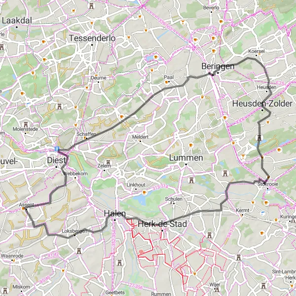 Miniatuurkaart van de fietsinspiratie "Wegroute langs Berbroek en Heusden-Zolder" in Prov. Vlaams-Brabant, Belgium. Gemaakt door de Tarmacs.app fietsrouteplanner