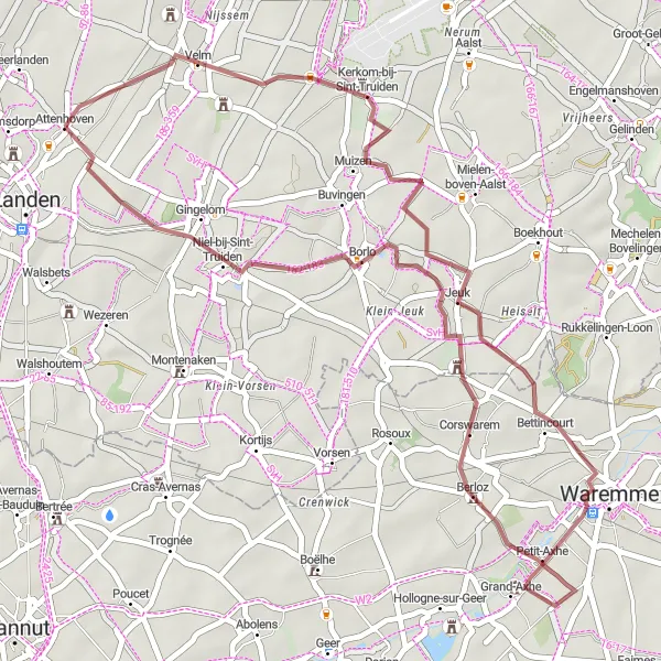 Karten-Miniaturansicht der Radinspiration "Gravelrunde Borlo und Umgebung" in Prov. Vlaams-Brabant, Belgium. Erstellt vom Tarmacs.app-Routenplaner für Radtouren