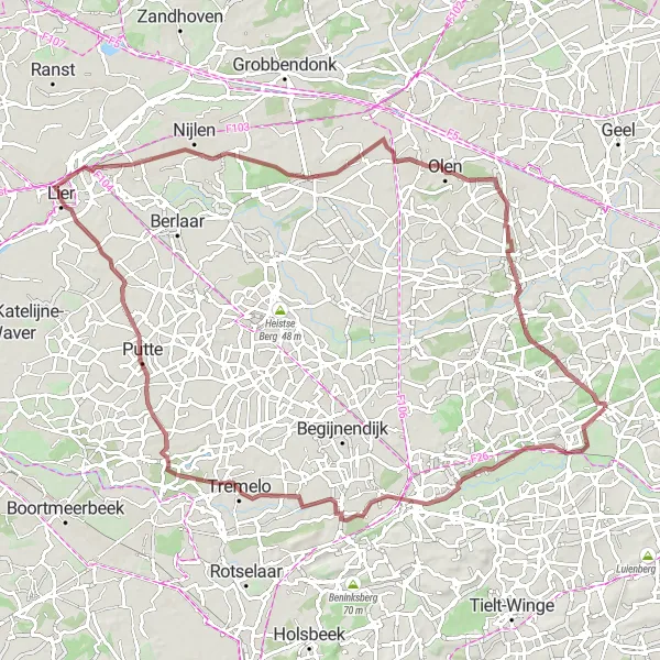 Miniature de la carte de l'inspiration cycliste "La Boucle des Lacs" dans la Prov. Vlaams-Brabant, Belgium. Générée par le planificateur d'itinéraire cycliste Tarmacs.app