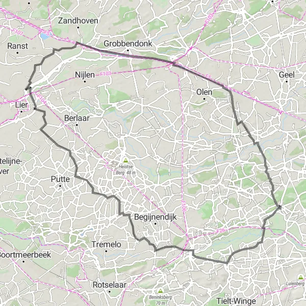 Map miniature of "Averbode Road Adventure" cycling inspiration in Prov. Vlaams-Brabant, Belgium. Generated by Tarmacs.app cycling route planner