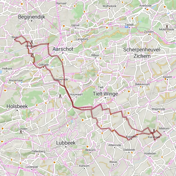 Map miniature of "Gravel Delights of Balenberg" cycling inspiration in Prov. Vlaams-Brabant, Belgium. Generated by Tarmacs.app cycling route planner