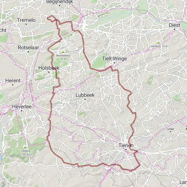 Miniatuurkaart van de fietsinspiratie "Baal naar Wijngaardberg Gravelroute" in Prov. Vlaams-Brabant, Belgium. Gemaakt door de Tarmacs.app fietsrouteplanner