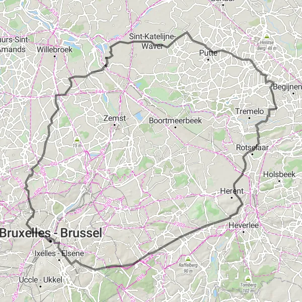 Karten-Miniaturansicht der Radinspiration "Radtour durch Kasteel van Terheiden und Meise" in Prov. Vlaams-Brabant, Belgium. Erstellt vom Tarmacs.app-Routenplaner für Radtouren
