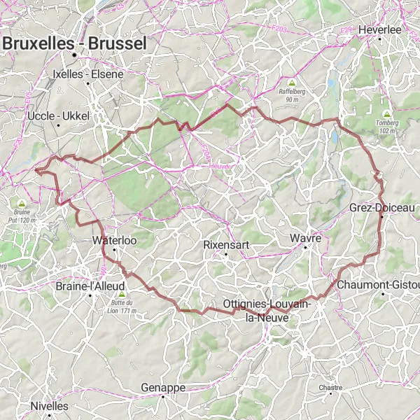 Karten-Miniaturansicht der Radinspiration "Graveltour von Beersel nach Alsemberg" in Prov. Vlaams-Brabant, Belgium. Erstellt vom Tarmacs.app-Routenplaner für Radtouren