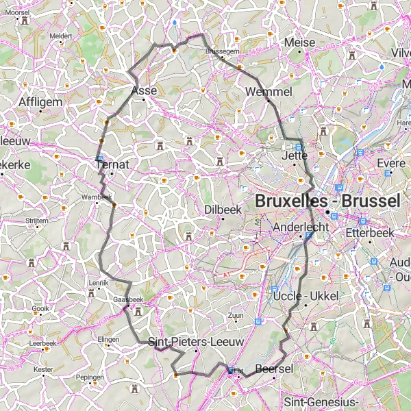 Miniatuurkaart van de fietsinspiratie "Korte fietstocht door het Pajottenland" in Prov. Vlaams-Brabant, Belgium. Gemaakt door de Tarmacs.app fietsrouteplanner