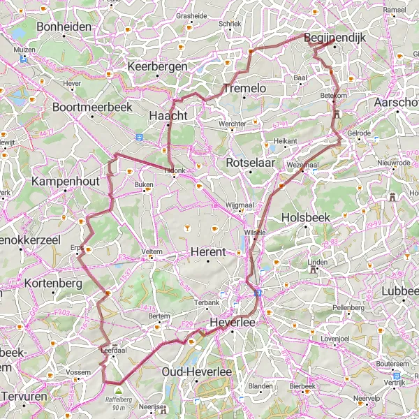 Miniatuurkaart van de fietsinspiratie "Wijngaardberg en Arenbergkasteel Gravel route" in Prov. Vlaams-Brabant, Belgium. Gemaakt door de Tarmacs.app fietsrouteplanner