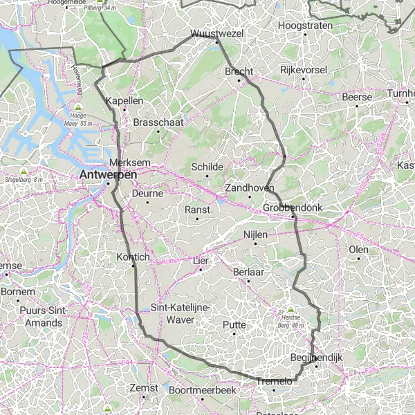 Map miniature of "Scenic Road Cycling Route" cycling inspiration in Prov. Vlaams-Brabant, Belgium. Generated by Tarmacs.app cycling route planner