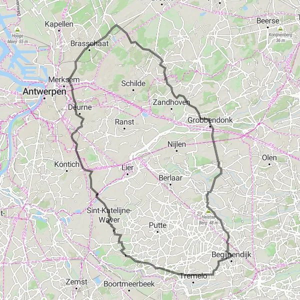 Miniatuurkaart van de fietsinspiratie "Heistse Berg en Sint-Katelijne-Waver Road route" in Prov. Vlaams-Brabant, Belgium. Gemaakt door de Tarmacs.app fietsrouteplanner