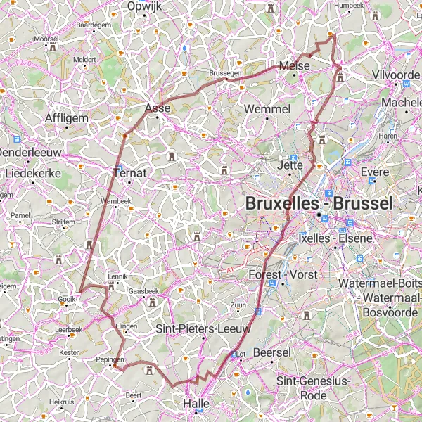 Karten-Miniaturansicht der Radinspiration "Rundfahrt von Beigem nach Beigem" in Prov. Vlaams-Brabant, Belgium. Erstellt vom Tarmacs.app-Routenplaner für Radtouren