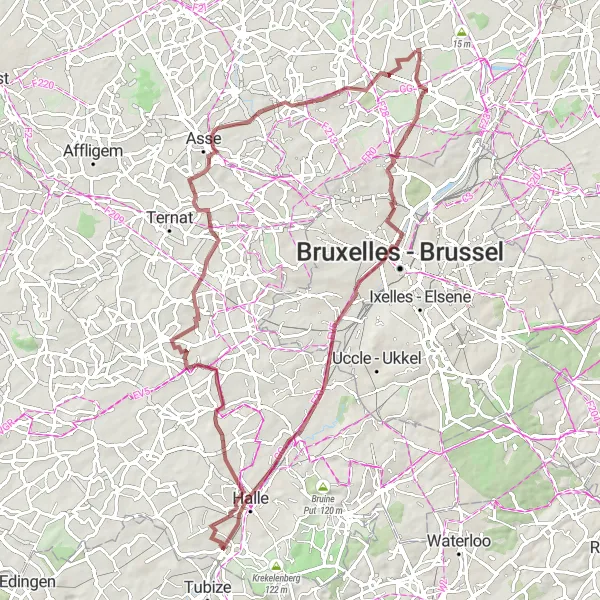 Karten-Miniaturansicht der Radinspiration "Entdeckungstour auf dem Schotter um Beigem" in Prov. Vlaams-Brabant, Belgium. Erstellt vom Tarmacs.app-Routenplaner für Radtouren