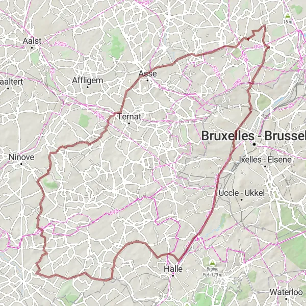 Map miniature of "Discovering the Green Routes" cycling inspiration in Prov. Vlaams-Brabant, Belgium. Generated by Tarmacs.app cycling route planner