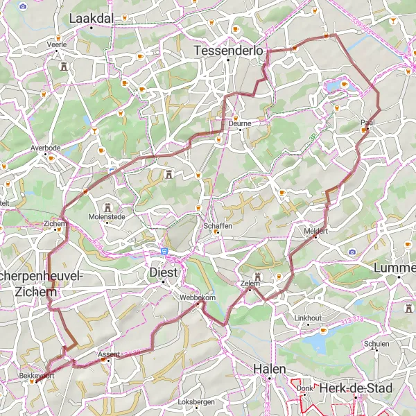 Miniature de la carte de l'inspiration cycliste "L'aventure Gravel à Engsbergen" dans la Prov. Vlaams-Brabant, Belgium. Générée par le planificateur d'itinéraire cycliste Tarmacs.app