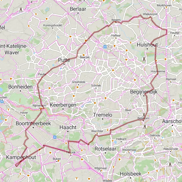 Miniatuurkaart van de fietsinspiratie "Graveltocht langs Harent en Houtvenne" in Prov. Vlaams-Brabant, Belgium. Gemaakt door de Tarmacs.app fietsrouteplanner