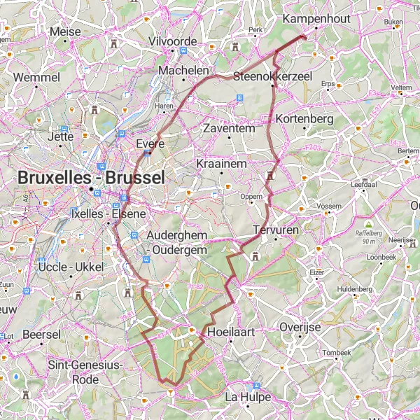 Karten-Miniaturansicht der Radinspiration "Gravel-Abenteuer ab Berg" in Prov. Vlaams-Brabant, Belgium. Erstellt vom Tarmacs.app-Routenplaner für Radtouren