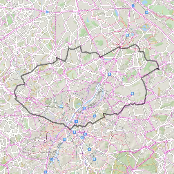 Miniature de la carte de l'inspiration cycliste "Les Rivages de la Zenne" dans la Prov. Vlaams-Brabant, Belgium. Générée par le planificateur d'itinéraire cycliste Tarmacs.app