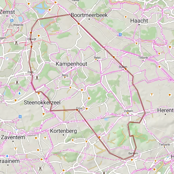 Karten-Miniaturansicht der Radinspiration "Gravel-Abenteuer um Bertem" in Prov. Vlaams-Brabant, Belgium. Erstellt vom Tarmacs.app-Routenplaner für Radtouren