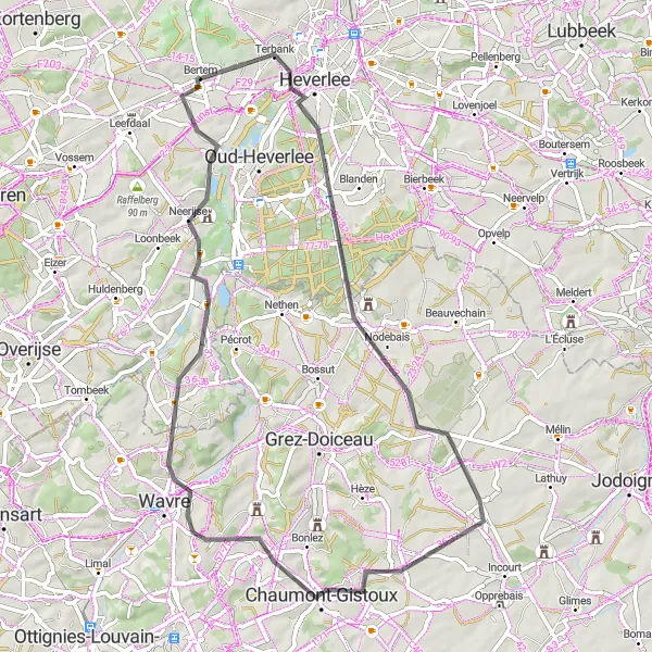 Miniatuurkaart van de fietsinspiratie "Bertem - Korbeek-Dijle - Bertem" in Prov. Vlaams-Brabant, Belgium. Gemaakt door de Tarmacs.app fietsrouteplanner