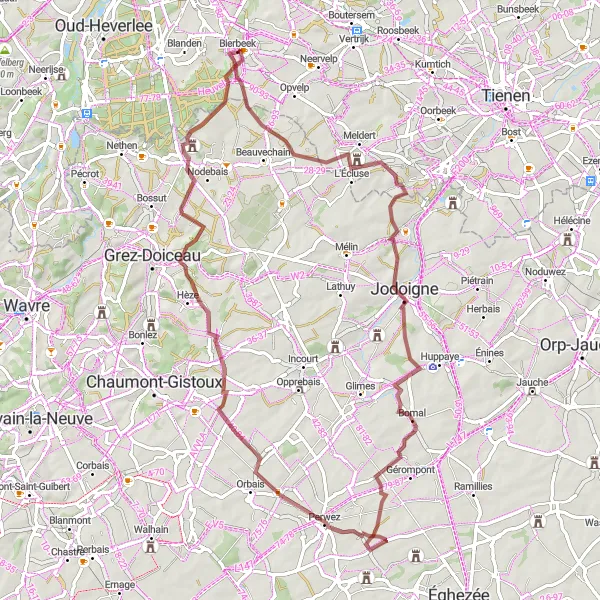 Karten-Miniaturansicht der Radinspiration "Geheimnisvolle Schlösser und atemberaubende Panoramen" in Prov. Vlaams-Brabant, Belgium. Erstellt vom Tarmacs.app-Routenplaner für Radtouren