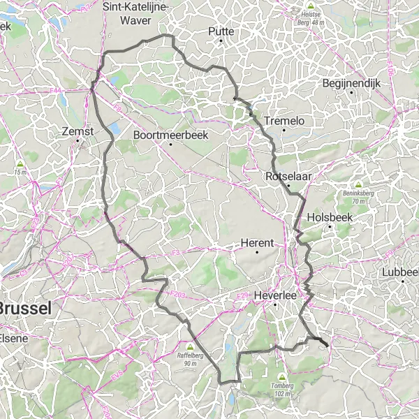 Karten-Miniaturansicht der Radinspiration "Schöne Straßenfahrt von Bierbeek" in Prov. Vlaams-Brabant, Belgium. Erstellt vom Tarmacs.app-Routenplaner für Radtouren
