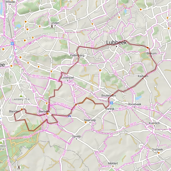 Miniatuurkaart van de fietsinspiratie "Rondje Bierbeek op Gravelwegen" in Prov. Vlaams-Brabant, Belgium. Gemaakt door de Tarmacs.app fietsrouteplanner