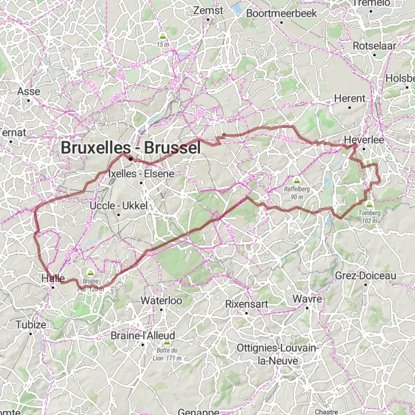 Miniature de la carte de l'inspiration cycliste "Aventure Gravel dans le Brabant" dans la Prov. Vlaams-Brabant, Belgium. Générée par le planificateur d'itinéraire cycliste Tarmacs.app